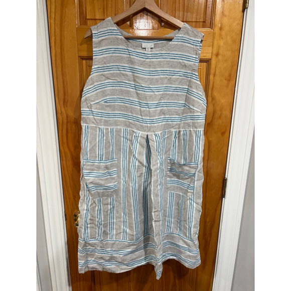 J.Jill Love Linen Blue Striped Sleeveless Midi Dress 2X 100% Linen Summer Travel - Picture 2 of 6